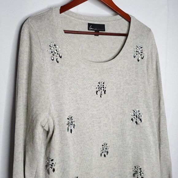 Lane Bryant Sweater 18 20 Bling Jeweled Embellished Beaded Gray Cotton Blend - Picture 2 of 7